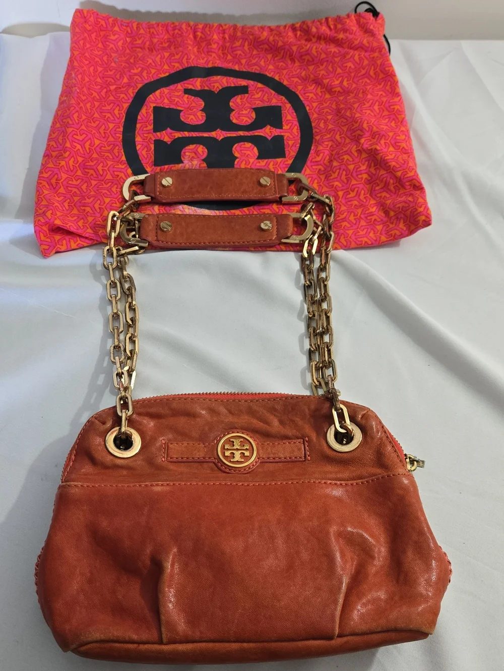 Tory Burch Orange Leather Chain-Handle Crossbody Bag